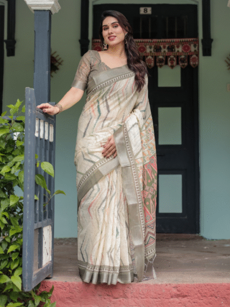 Brandi Pastel Green Linen Saree