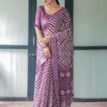 Emily Bold & Beautiful Purple Chevron Linen Saree