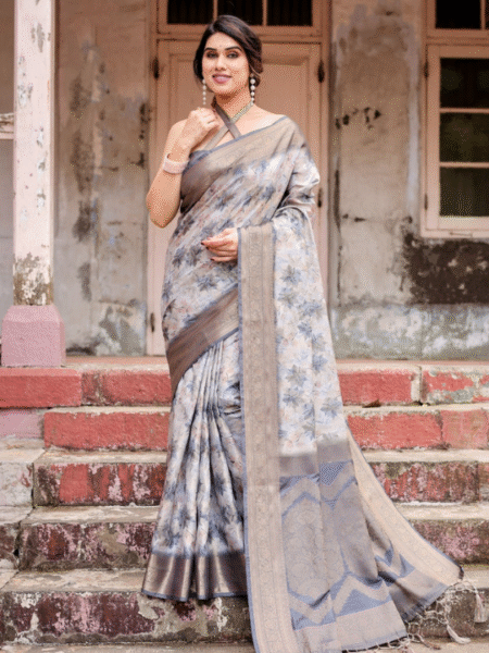 Janice Charcoal Grey Digital Saree
