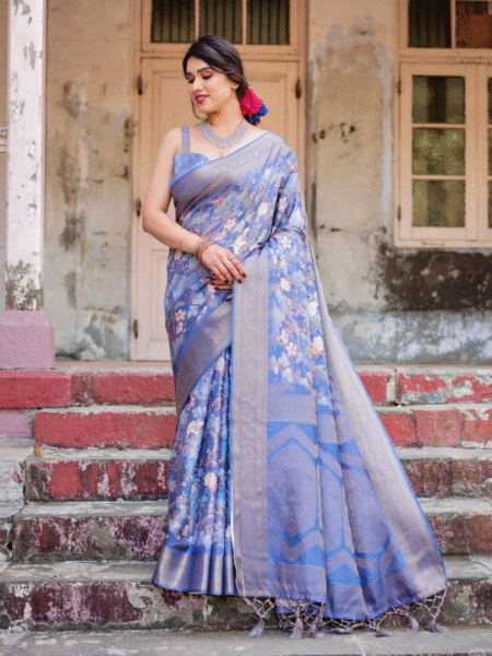 Stormy Timeless Blue Silk Saree Online