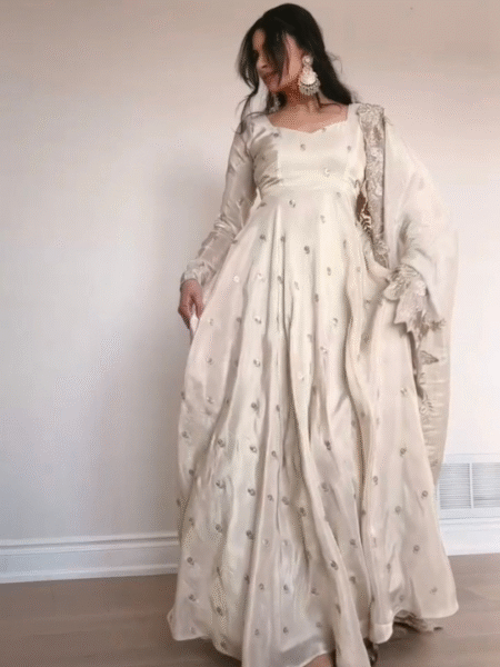 Anarkali Set in Chinon with Sequence Embroidery