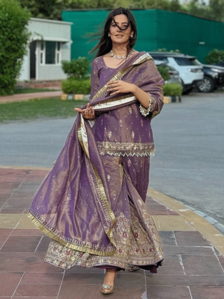 Heavy Designer Gold Net & Palazzo Combo