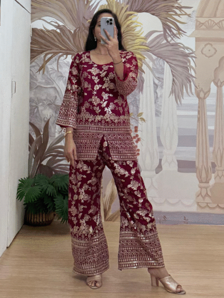 Sophie Embroidered Dola Silk Co-Ord Two-Piece Outfit
